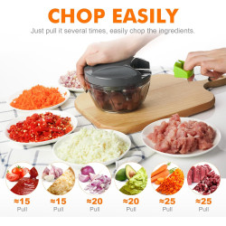 Ibergrif M501 Hachoir Manuel, Hachoir à Légumes Polyvalent avec Corde | Sans BPA pour Oignons, Ail, Fruits et Fruits Secs, Netto