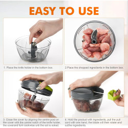 Ibergrif M501 Hachoir Manuel, Hachoir à Légumes Polyvalent avec Corde | Sans BPA pour Oignons, Ail, Fruits et Fruits Secs, Netto