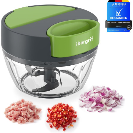 Ibergrif M502 Hachoir Manuel, Coupe Légumes avec Port d'Alimentation | Sans BPA, Couteaux en Acier Inoxydable, Facile à Nettoyer