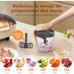 Ibergrif M501-9 Hachoir Manuel 900 ml, Coupe Légumes à Corde | Lames en acier inoxydable, Palette mélangeuse, Base antidérapante