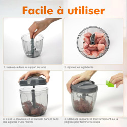 Ibergrif M501-9 Hachoir Manuel 900 ml, Coupe Légumes à Corde | Lames en acier inoxydable, Palette mélangeuse, Base antidérapante
