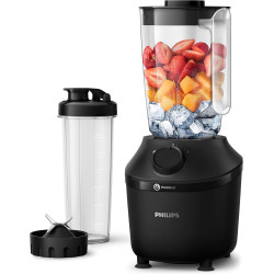 Philips Blender mixeur 3000 ProBlend, 450W, 1,9L + gourde nomade, Noir | 1 vitesse + Pulse, De la glace pilée simplement, Blende
