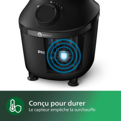 Philips Blender mixeur 3000 ProBlend, 450W, 1,9L + gourde nomade, Noir | 1 vitesse + Pulse, De la glace pilée simplement, Blende