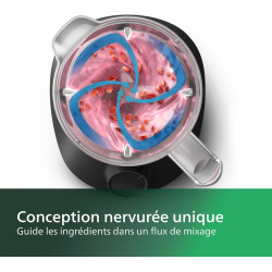 Philips Blender mixeur 3000 ProBlend, 450W, 1,9L + gourde nomade, Noir | 1 vitesse + Pulse, De la glace pilée simplement, Blende