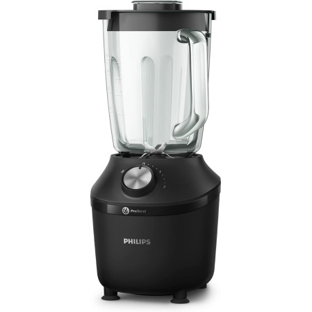 Philips Blender mixeur 3000 ProBlend, 600W, 2L + gourde nomade, Noir | 2 vitesses + Pulse, Glace pilée simplement, Blender smoot