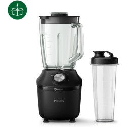 Philips Blender mixeur 3000 ProBlend, 600W, 2L + gourde nomade, Noir | 2 vitesses + Pulse, Glace pilée simplement, Blender smoot