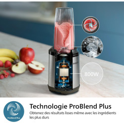Philips Blender mixeur 5000 ProBlend Plus, 800W, 0,7L, Inox | Mixez en 1 mouvement, 6 lames tranchantes & détachables, Design co