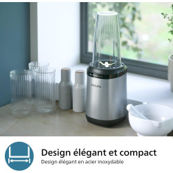 Philips Blender mixeur 5000 ProBlend Plus, 800W, 0,7L, Inox | Mixez en 1 mouvement, 6 lames tranchantes & détachables, Design co