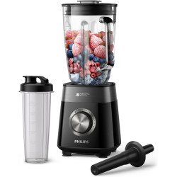 Philips Blender mixeur 5000 ProBlend Plus, 1200W, Bol verre 2L + acc., Noir | 3 vitesses + Pulse, Gourde incl, lames ProBlend, B