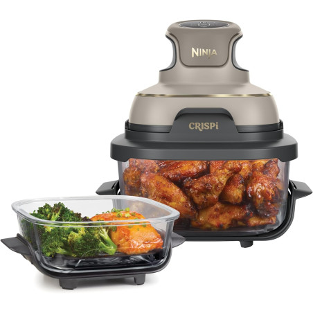 Ninja CRISPi Air Fryer Design Compact 4 en 1, bols 3,8 ou 1,4L FN101EUSTGD | Bols interchangeables en Verre avec Couvercles, Cap