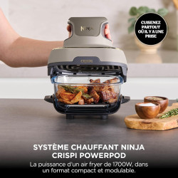 Ninja CRISPi Air Fryer Design Compact 4 en 1, bols 3,8 ou 1,4L FN101EUSTGD | Bols interchangeables en Verre avec Couvercles, Cap