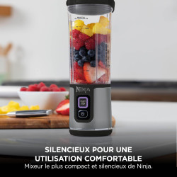 Ninja Blast Blender portable, 530 ml, couvercle résistant aux fuites et bec verseur, mini blender sans fil puissant, rechargeabl