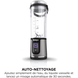 Ninja Blast Blender portable, 530 ml, couvercle résistant aux fuites et bec verseur, mini blender sans fil puissant, rechargeabl