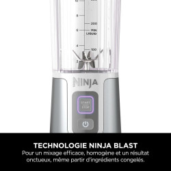 Ninja Blast Blender portable, 530 ml, couvercle résistant aux fuites et bec verseur, mini blender sans fil puissant, rechargeabl