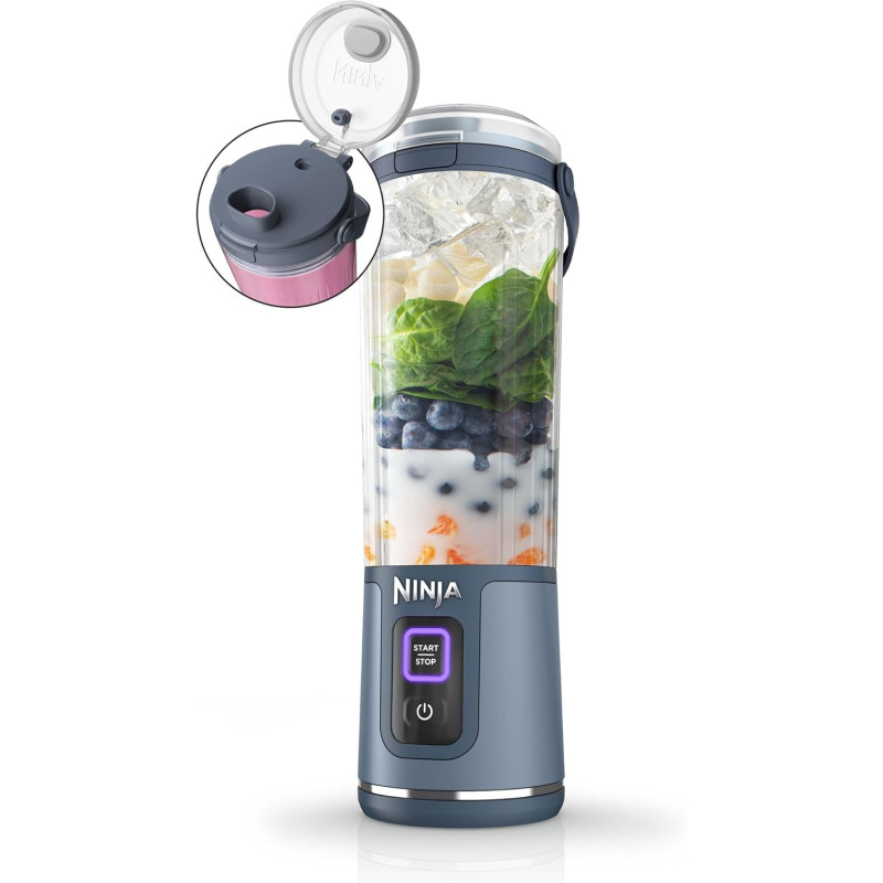 Ninja Blast Blender portable, 530 ml, couvercle résistant aux fuites et bec verseur, mini blender sans fil puissant, rechargeabl