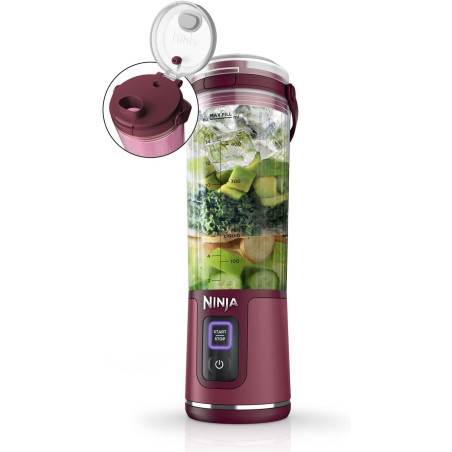 Ninja Blast Blender portable, 530 ml, couvercle résistant aux fuites et bec verseur, mini blender sans fil puissant, rechargeabl