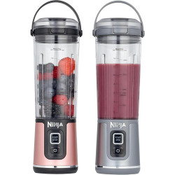 Ninja Blast Pack de 2 blenders portables de 530 ml, couvercle anti-fuite et bec verseur, sans fil, rechargeable, smoothies, shak