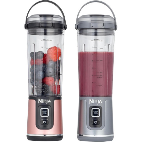 Ninja Blast Pack de 2 blenders portables de 530 ml, couvercle anti-fuite et bec verseur, sans fil, rechargeable, smoothies, shak