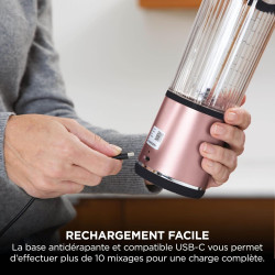Ninja Blast Pack de 2 blenders portables de 530 ml, couvercle anti-fuite et bec verseur, sans fil, rechargeable, smoothies, shak