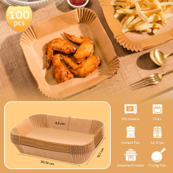 edihome, Papier Cuisson Air Fryer, pour Friteuse sans Huile, 100 Unitès, 22x14 cm Rectangulair, BPA Free, Jetable, pour Four, 5 