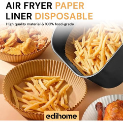 edihome, Papier Cuisson Air Fryer, pour Friteuse sans Huile, 100 Unitès, 22x14 cm Rectangulair, BPA Free, Jetable, pour Four, 5 
