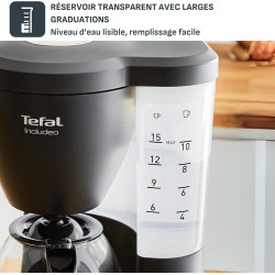 Tefal - Cafetière filtre Includeo Ergonomique - 1,25 L - Noire