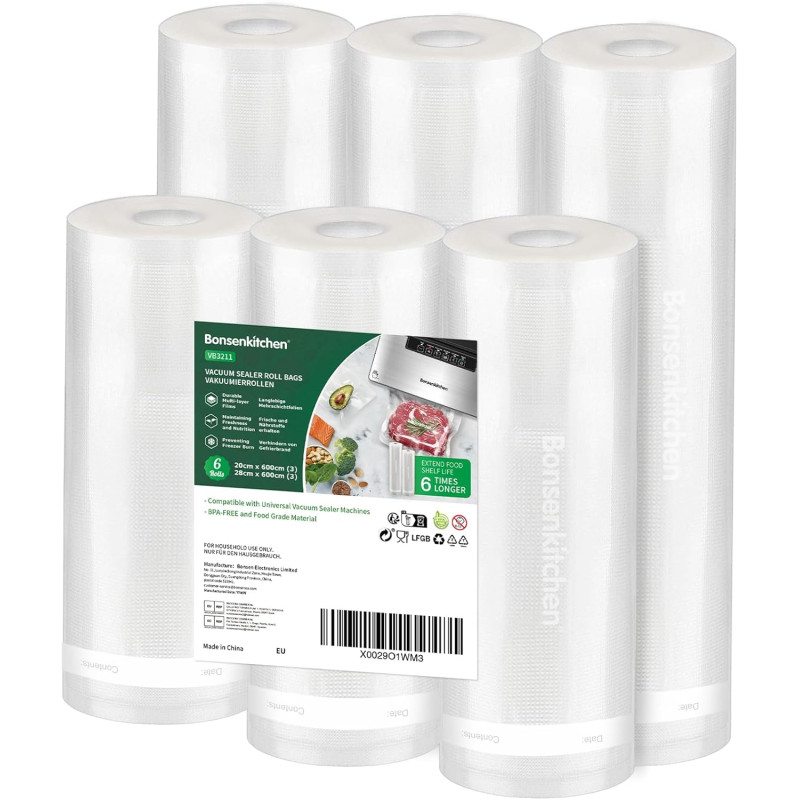 Bonsenkitchen Sacs Sous Vide Alimentaire, 3x28x600cm + 3x20x600cm | Sacs Sous Vide Alimentaire pour Machine Sous Vide et La Cuis