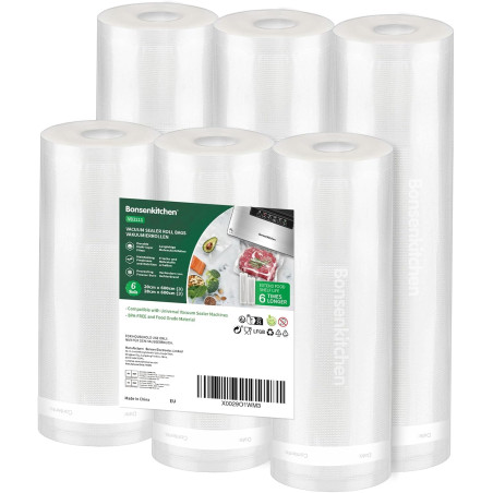 Bonsenkitchen Sacs Sous Vide Alimentaire, 3x28x600cm + 3x20x600cm | Sacs Sous Vide Alimentaire pour Machine Sous Vide et La Cuis