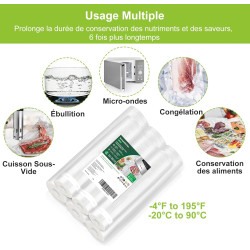 Bonsenkitchen Sacs Sous Vide Alimentaire, 3x28x600cm + 3x20x600cm | Sacs Sous Vide Alimentaire pour Machine Sous Vide et La Cuis