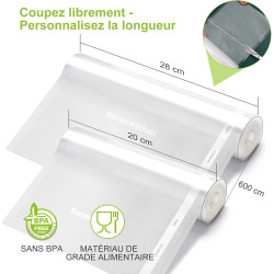 Bonsenkitchen Sacs Sous Vide Alimentaire, 3x28x600cm + 3x20x600cm | Sacs Sous Vide Alimentaire pour Machine Sous Vide et La Cuis