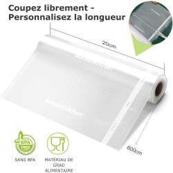 Bonsenkitchen Rouleau de Mise Sous Vide 2 Rouleaux de 20 x 600 cm | Sac Sous Vide Alimentaire pour la Conservation des Aliments 