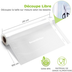 Bonsenkitchen Sacs sous Vide Alimentaire 2 Rouleaux 28 x 600 cm | Sac Sous Vide pour la Conservation des Aliments et la Cuisson,