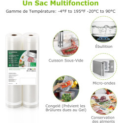 Bonsenkitchen Sacs sous Vide Alimentaire 2 Rouleaux 28 x 600 cm | Sac Sous Vide pour la Conservation des Aliments et la Cuisson,
