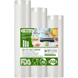Diboniur Sac Sous Vide Alimentaire, 3 Rouleaux 28/25/20 × 300 cm | Sachet sous vide pour conservation longue durée, scellage éta