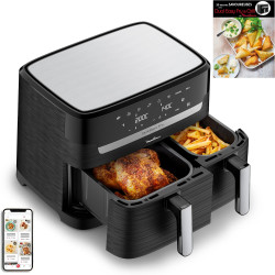 Moulinex - Air Fryer Easy Fry Dual Capacité XXL 8-3 L - Inox | Friteuse sans huile pour 8 personnes - 2 tiroirs indépendants pou