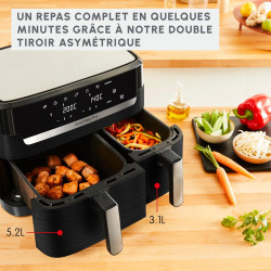Moulinex - Air Fryer Easy Fry Dual Capacité XXL 8-3 L - Inox | Friteuse sans huile pour 8 personnes - 2 tiroirs indépendants pou