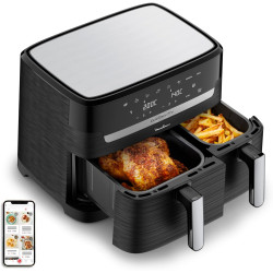 Moulinex - Air Fryer Easy Fry Dual Capacité XXL 8-3 L - Inox | Friteuse sans huile pour 8 personnes - 2 tiroirs indépendants pou