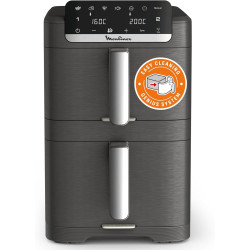 Moulinex - Easy Fry Dual Crispy Stack air fryer - 10 L - Gris | Friteuse sans huile double tiroir verticaux 8 personnes - 7 prog