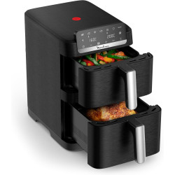 Moulinex Air Fryer Crispy Stack, 10 L, 2 tiroirs verticaux 6L et 4L, 7 programmes intuitifs, synchronisation des cuissons, Noir 