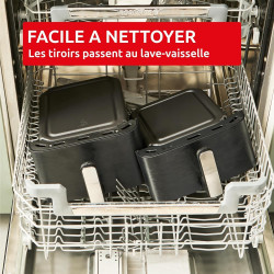 Moulinex Air Fryer Crispy Stack, 10 L, 2 tiroirs verticaux 6L et 4L, 7 programmes intuitifs, synchronisation des cuissons, Noir 