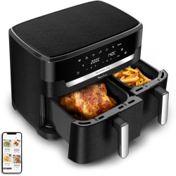 Moulinex - Easy Fry Dual XXL air fryer - 7 programmes - 11 L - Noir | Friteuse sans huile double tiroir pour 10 personnes - Repa