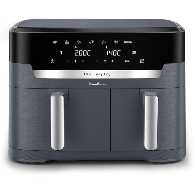 Moulinex - Easy Fry Dual XXL air fryer - 7 programmes - 11 L - Gris | Friteuse sans huile double tiroir pour 10 personnes - Repa