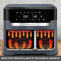 Moulinex - Easy Fry Dual XXL air fryer - 7 programmes - 11 L - Gris | Friteuse sans huile double tiroir pour 10 personnes - Repa