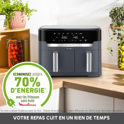Moulinex - Easy Fry Dual XXL air fryer - 7 programmes - 11 L - Gris | Friteuse sans huile double tiroir pour 10 personnes - Repa