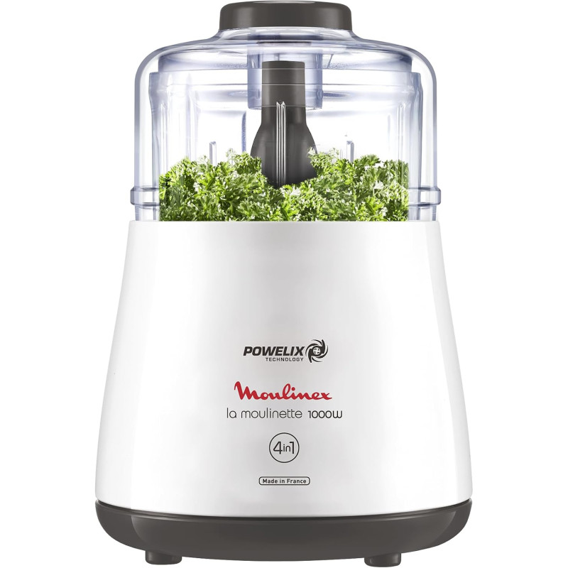 Moulinex - Hachoir électrique La Moulinette - 1000W bol 0.5L - Blanc | Hachoir viande électrique puissant - Système de double sé