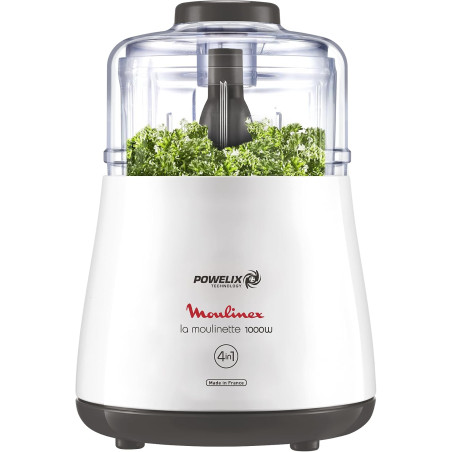 Moulinex - Hachoir électrique La Moulinette - 1000W bol 0.5L - Blanc | Hachoir viande électrique puissant - Système de double sé
