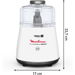 Moulinex - Hachoir électrique La Moulinette - 1000W bol 0.5L - Blanc | Hachoir viande électrique puissant - Système de double sé