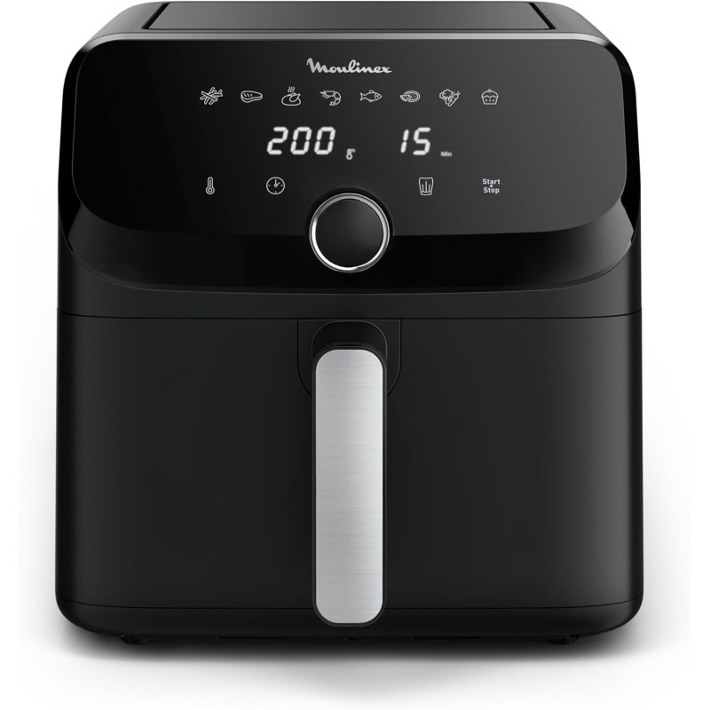 Moulinex - Easy Fry Mega air fryer - 8 programmes - 7.5 L - Noir | Friteuse sans huile mono tiroir pour 8 personnes - 8 programm