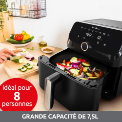 Moulinex - Easy Fry Mega air fryer - 8 programmes - 7.5 L - Noir | Friteuse sans huile mono tiroir pour 8 personnes - 8 programm