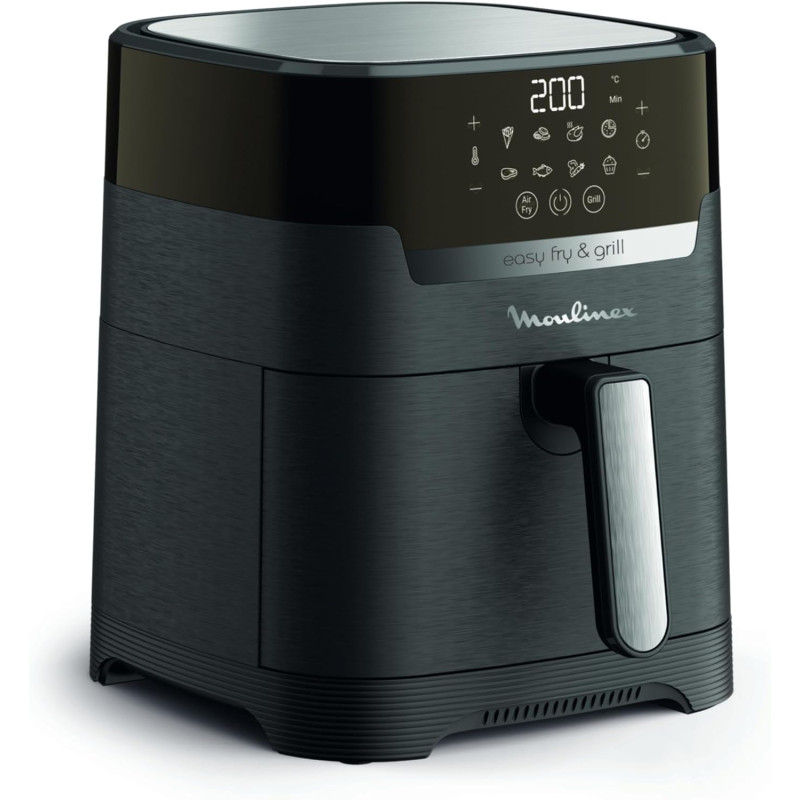 Moulinex - Easy Fry & Grill Friteuse sans huile 4-8 programmes - 6 L | Air fryer 2en1 avec gril fonte pour 6 personnes - 8 progr